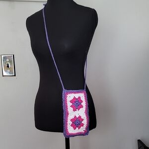 Handcrafted Crochet Crossbody Bag - Pink and Purple